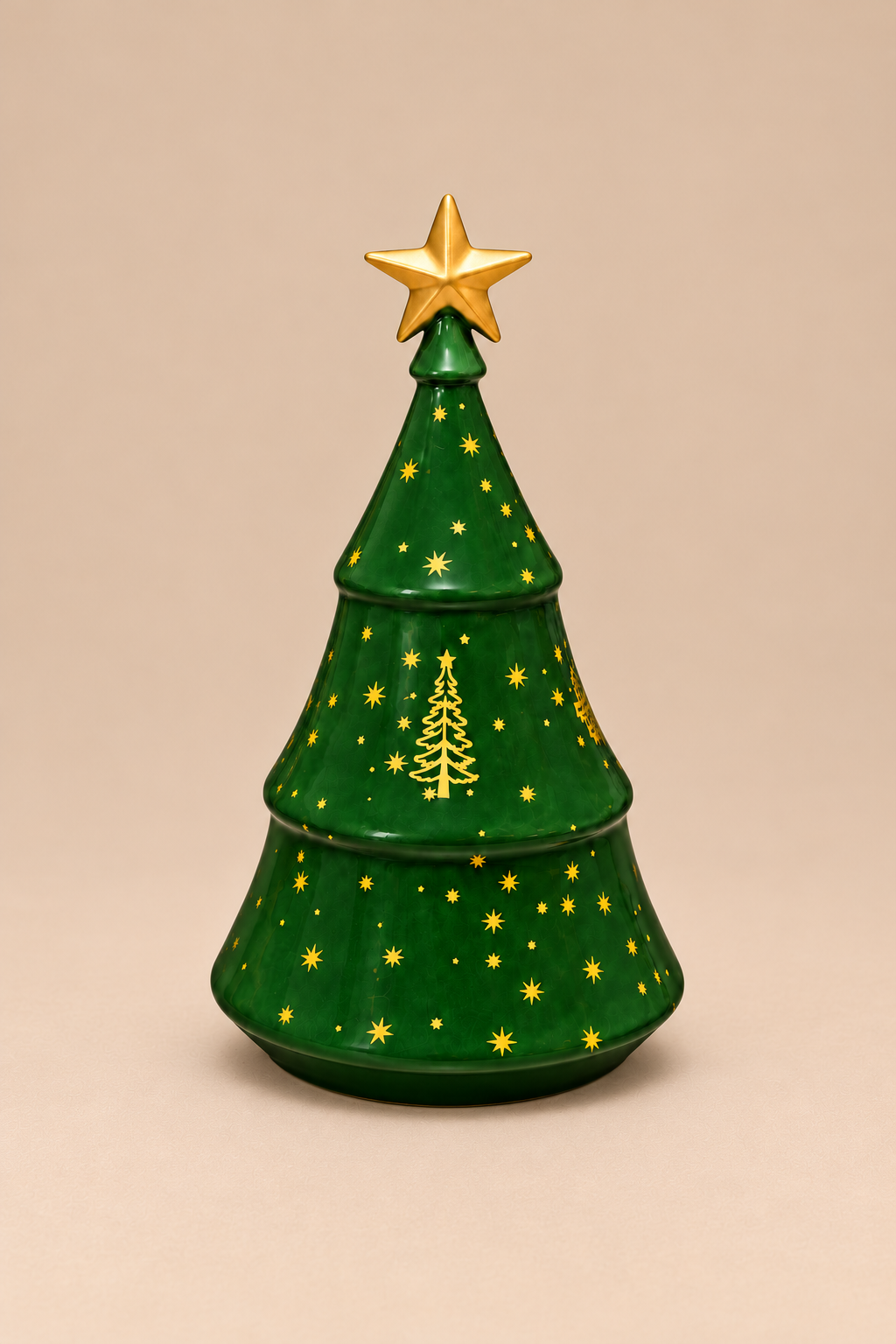 Árvore de Natal verde em porcelana com detalhes dourados